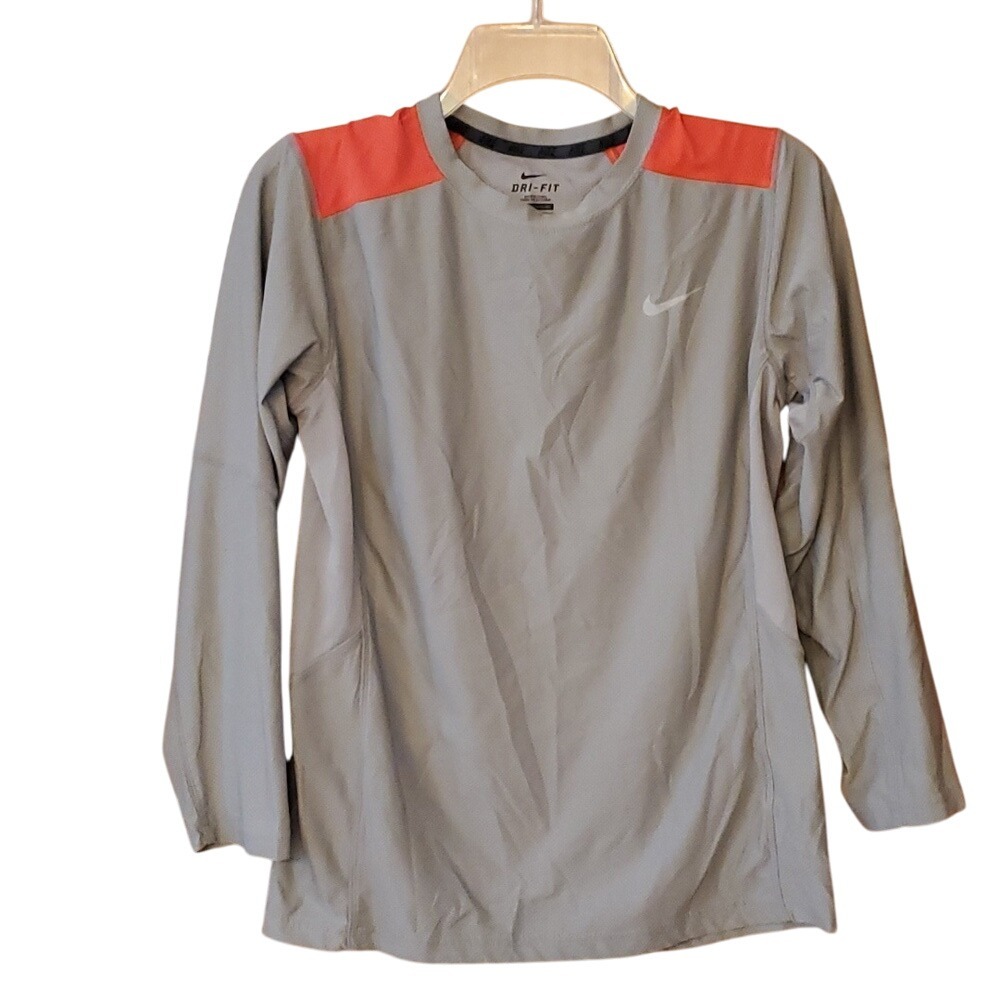 Nike Boys Large Grey and Orange Mesh Performance Long Sleeve Shirt